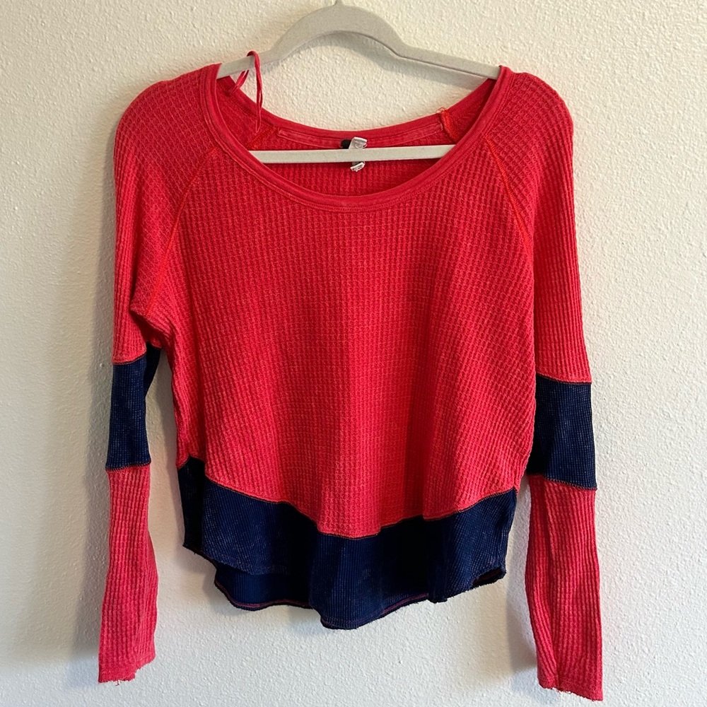 We the Free red and blue waffle knit top